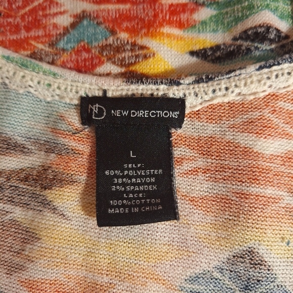 New Directions Multicolor Tank Top with Crochet Fringe Sharkbite Hem LG *D1 - Picture 4 of 4